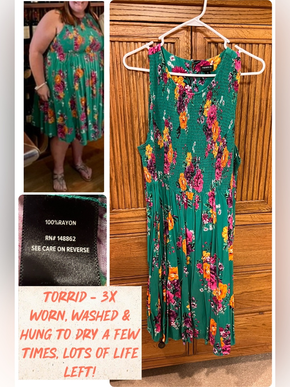 torrid Green Floral Smocked Midi Dress - 3x